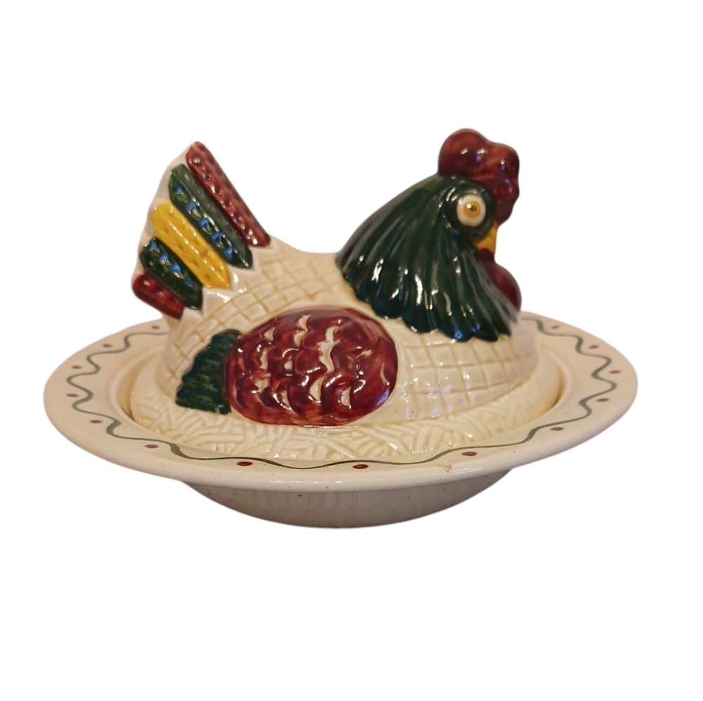 Rooster/Country Covered Serving Bowl By Poppytrail - Metlox